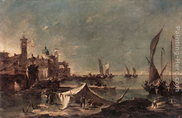 Landscape with a Fisherman's Tent painting - Francesco Guardi Landscape with a Fisherman's Tent art painting